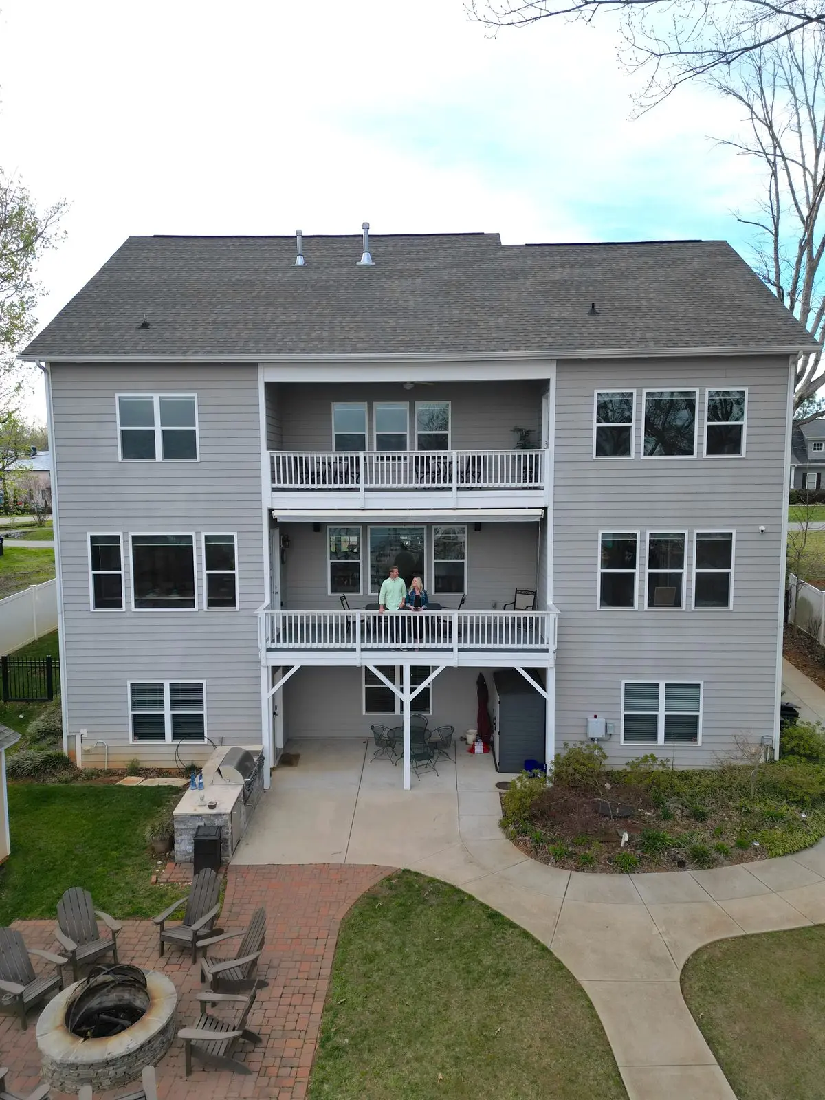 Aerial view of the estate showing patio and fire pit